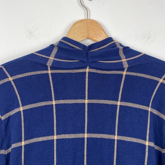 Lands End Lightweight Cardigan Medium Open Front Blue Check Pockets Long Sleeve - Picture 6 of 9